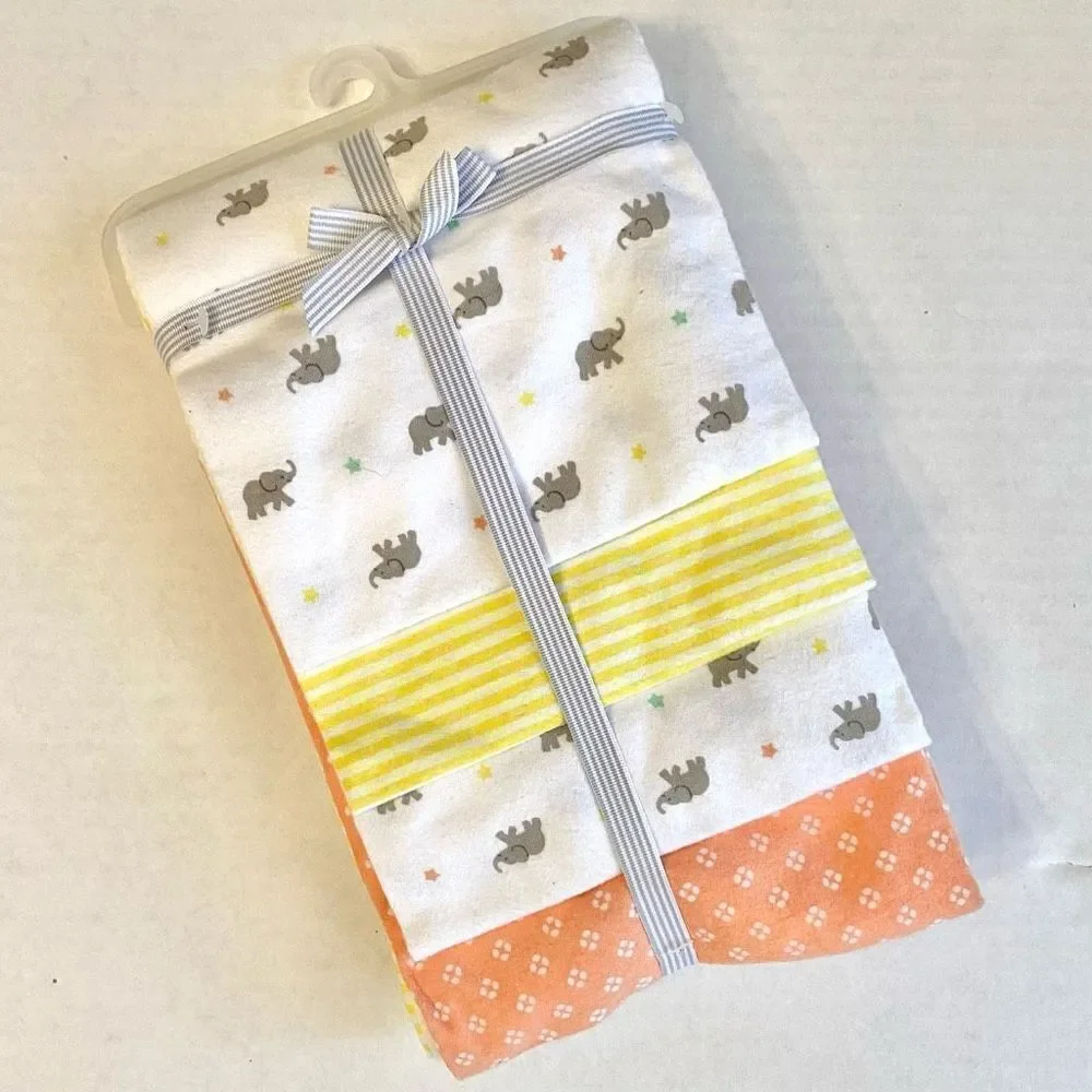 Carters New Flannel Receiving Blankets Burp Rags Cloths Orange Yellow Elephant